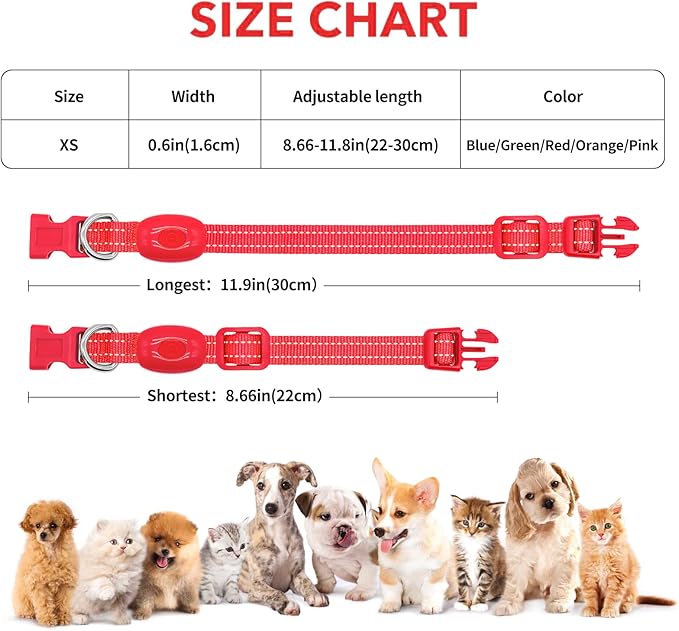 Illumifun Light Up Collar for Small Dogs, USB Rechargeable LED Dog Collar Glow in The Dark, Adjustable Cat Collar Light for Night Walking Camping (Red, X-Small)