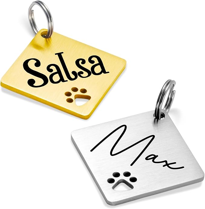 Ultra Joys Dog Tags Personalized for Pets - Hollow Paw Custom Pet ID Tag - Engraved Dog Tag for Small, Large Dogs - Large Diamond in Gold