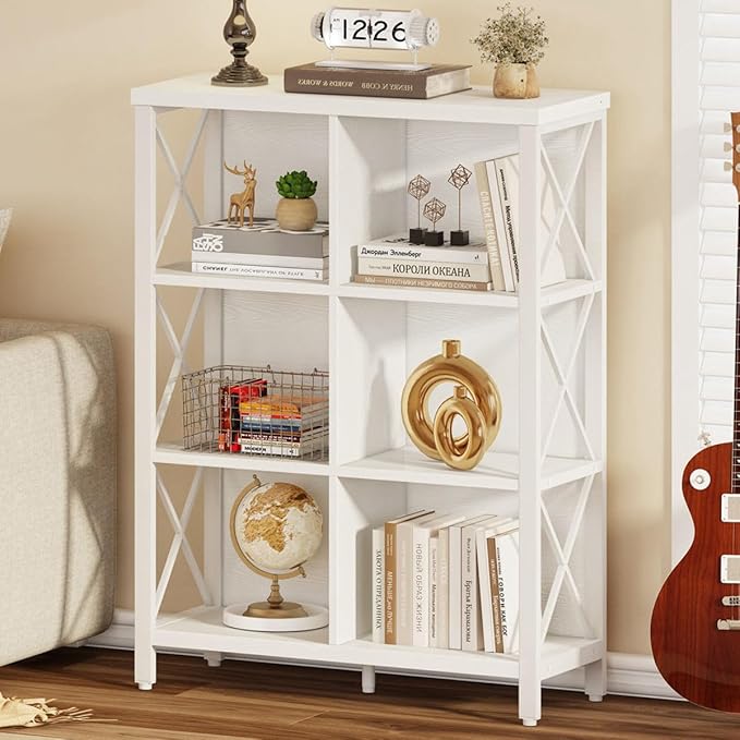 FATORRI 6 Cube Storage Organizer Shelf, Wood and Metal Cubby Bookshelf, Modern Cube Book Shelf (White Oak)
