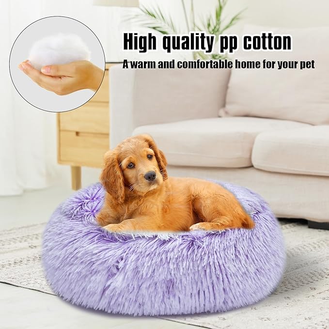 Cat Beds for Indoor Cats,Cat Cave for Puppy and Kitty,Calming Small Dog Bed for Small Dogs with Cover Cave,Cozy Warming Fluffy Washable Anti-Slip Pet Sleeping Bag(20 * 20inch,Purple)