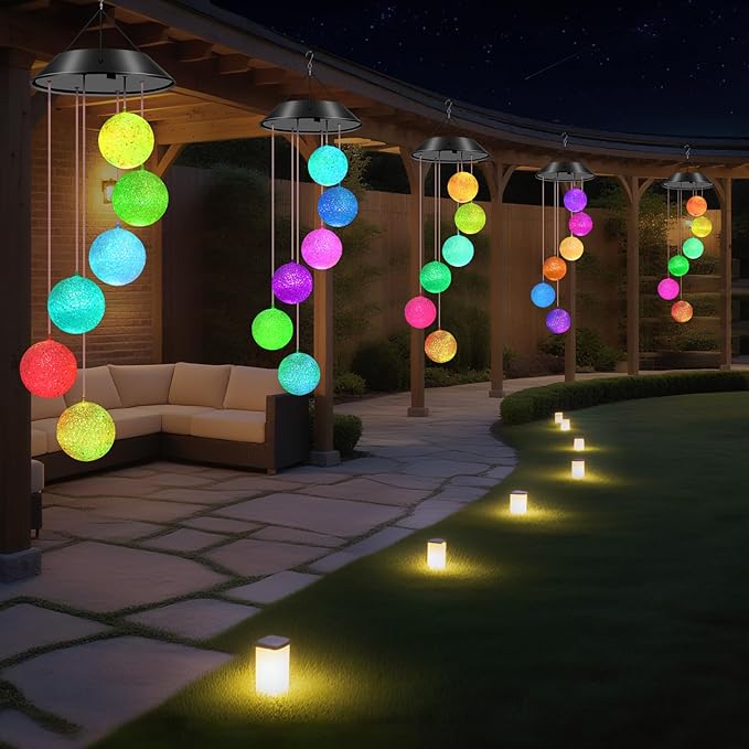 Ball Solar Wind Chimes Color Changing Lights Outdoor, Best Gifts for Mom Grandma Women Wife Aunt Daughter Sister, Unique Mobile Wind Chime, Gardening Yard Decorations