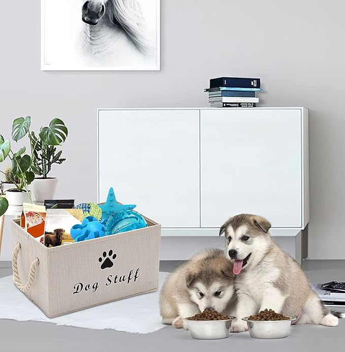 Morezi Canvas Pet Toy and Accessory Storage Bin, Basket Chest Organizer - Perfect for Organizing Pet Toys, Blankets, Leashes and Food - White