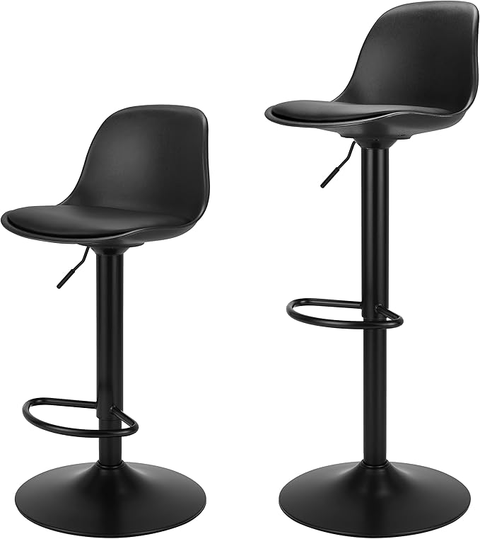 Finnhomy Bar Stools Set of 2, Swivel Barstools with Footrest and Ergonomic PP Back, Counter Height Adjustable Modern Counter Stools for Kitchen, Black