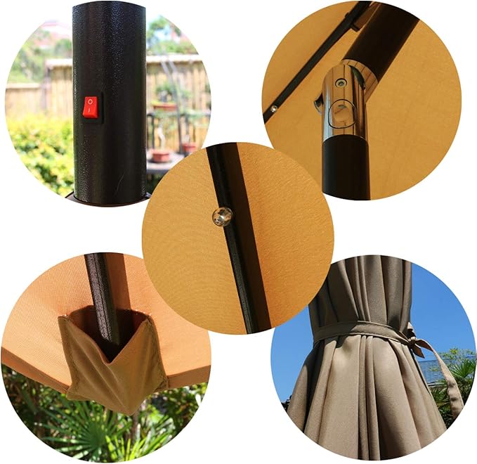 Sunnyglade 9' Solar LED Lighted Patio Umbrella with 8 Ribs/Tilt Adjustment and Crank Lift System (Light Tan)