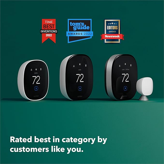 ecobee Smart Thermostat Premium with Smart Sensor and Air Quality Monitor - Programmable Wifi Thermostat - Works with Siri, Alexa, Google Assistant, Black
