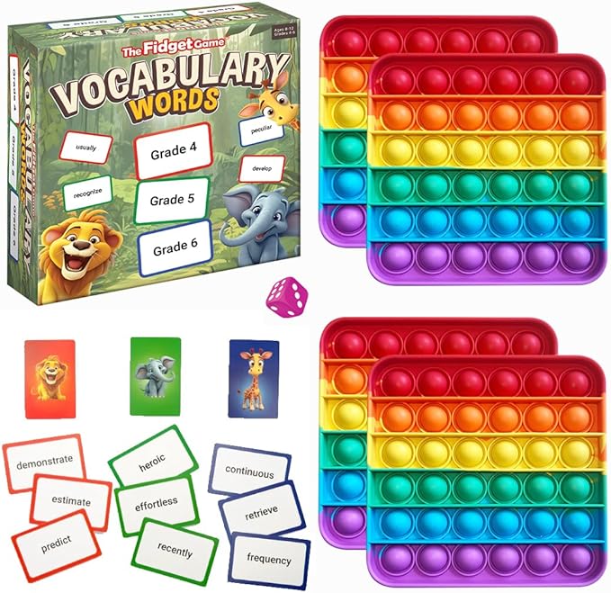 THE FIDGET GAME Vocabulary Words, Flash Card Game, Grade 4-6, Ages 9-12, Develop Communication and Reading Comprehension Skills, Fidget Mats, Learning Guide & PDF Workbook Included