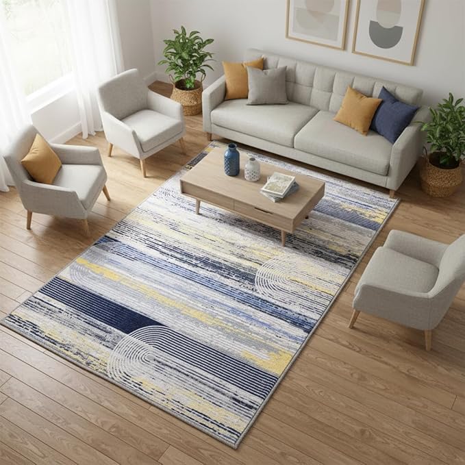 Muddy Mat짰 Horizon 2ft x 7ft Washable Area Rugs for Living Room, Bedroom & Dining Room ??Modern Soft Low Pile Non Slip Carpet ??Pet Friendly Waterproof Foldable Rugs for Home