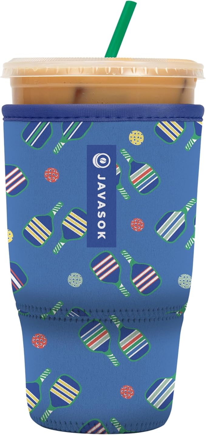 Sok It JavaSok Iced Coffee & Cold Soda Insulated Neoprene Cup Sleeve (Pickleball, Large: 30-32oz)