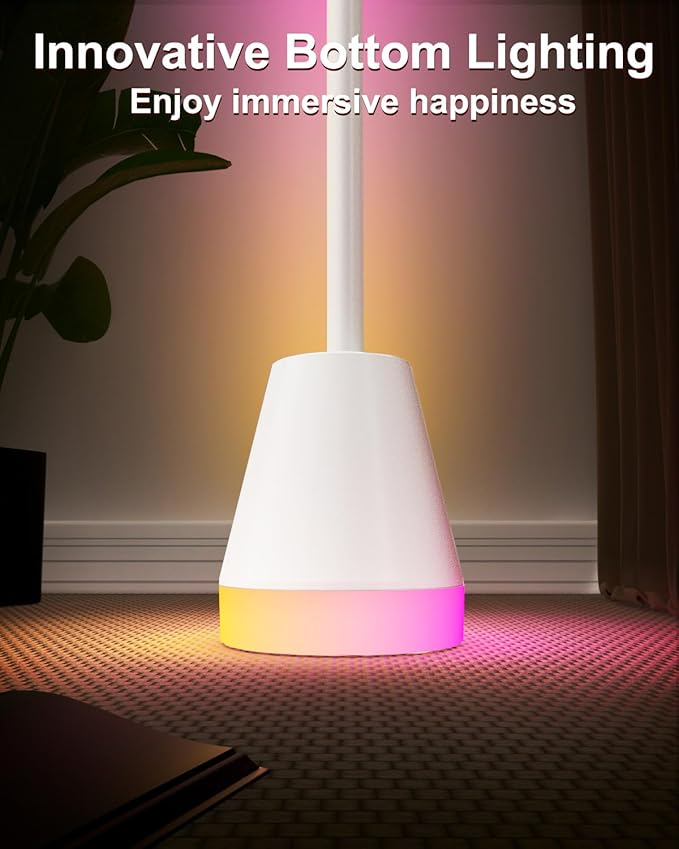 Keepsmile Smart RGB LED Corner Floor Lamp,172 LEDs Bright Standing Lamps for Living Room with APP and Remote,Modern Floor Lamp with Music Sync and 16 Million Colors, Ambient Lighting for Bedroom White