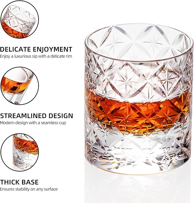 KAMMAK Crystal Whiskey Glasses Set of 2, Hand Blown 7.78oz Old Fashioned Glasses Stemless, Luxury Handcrafted Cocktail Glasses, Scotch Cup for Women, Men Gift for Rocks, Bourbon Barware, Bar