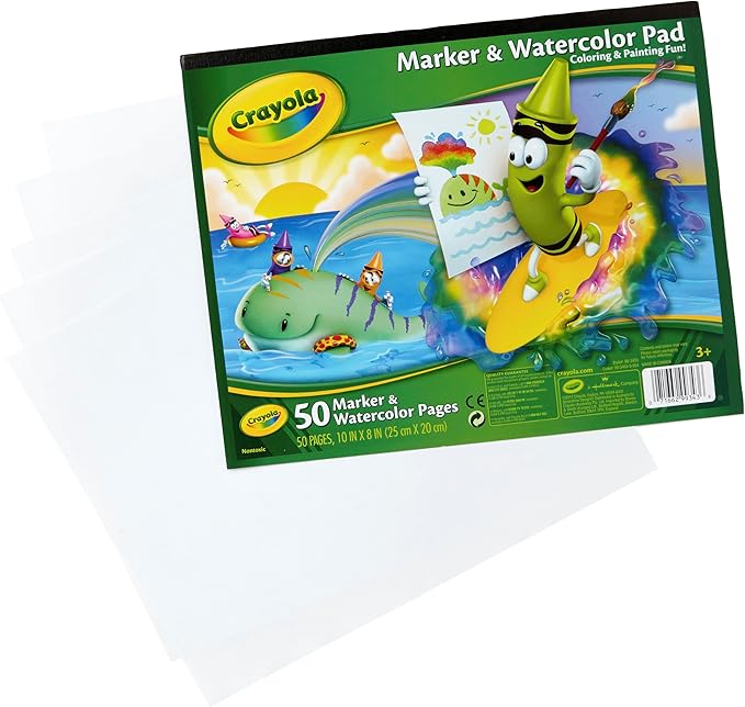 Crayola Marker & Watercolor Pad, 50 Blank Coloring Pages, Painting Paper, Art Supplies for Kids, Gifts