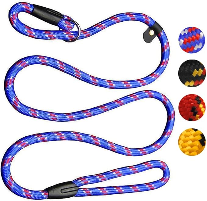 Dog Rope Leash, 5 FT Pet Slip Lead, Dog Training Leash, Standard Adjustable Pet Nylon Leash for Small Medium Dogs 10-80 lb Walking(Blue)