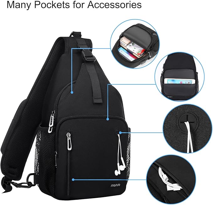 MOSISO Sling Backpack Bag, Crossbody Shoulder Bag Travel Hiking Daypack Chest Bag with Front Square Pocket&USB Charging Port