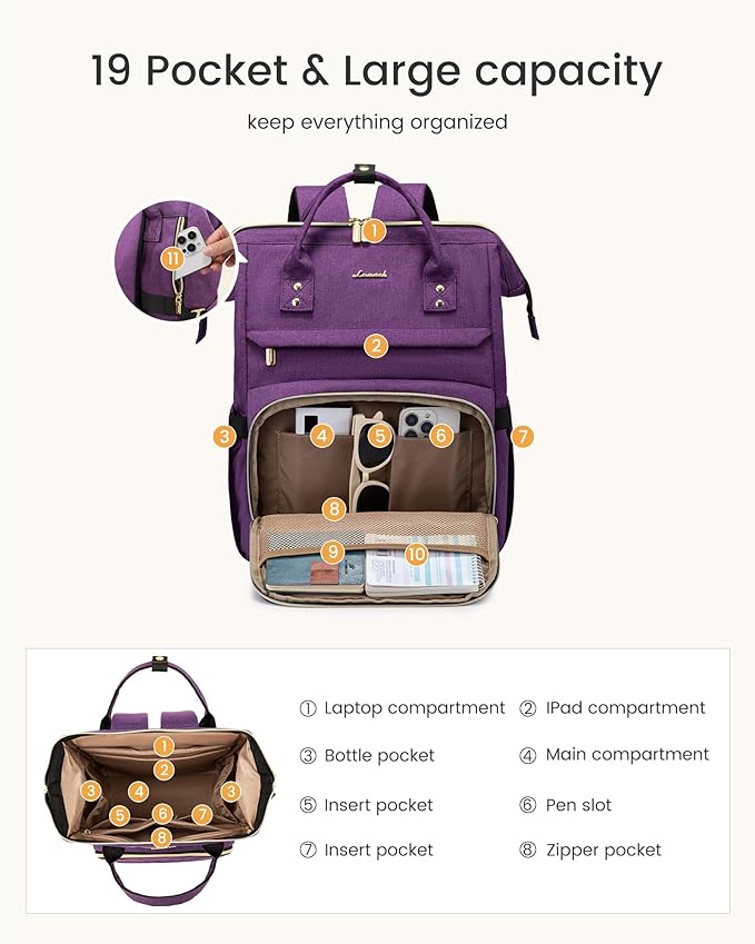 LOVEVOOK Laptop Backpack for Women with Giant Tumbler Holder Pocket,17 inch Waterproof Travel Backpack Purse Computer Laptop Bag,Professional Work College Nurse Teacher Backpack Daypack,Rose Purple
