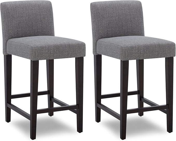 CHITA Counter Height Bar Stools Set of 2, 25" H Seat Height Upholstered Barstools, Fabric in Fog Grey