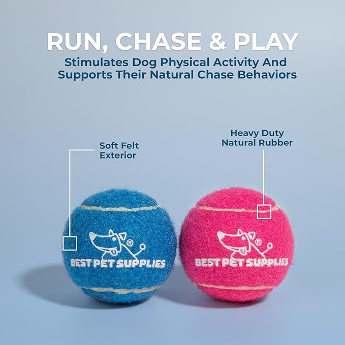 Best Pet Supplies Interactive Squeaky Dog Chew Toy, Ideal Dog Toys for Chewers, Small, Medium & Large Dogs, and Fetch Lovers - Tennis (Assorted Color), Small (Pack of 8)