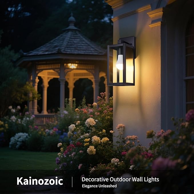 Outdoor Wall Light with Smart Bulb Exterior Lighting Fixtures Waterproof Porch Lights Outdoor Anti-Rust Wall Lantern with Clear Glass Outside Lights for House -2 Pack