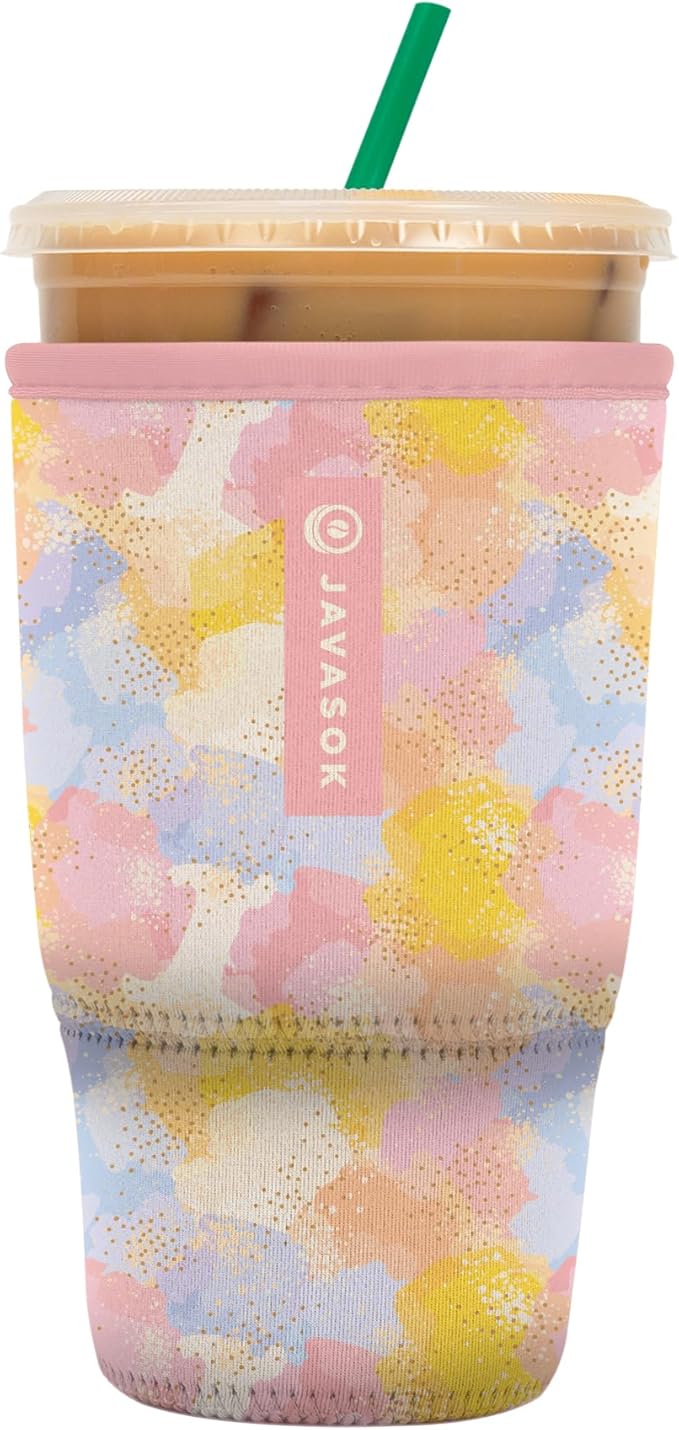 Sok It JavaSok Iced Coffee & Cold Soda Insulated Neoprene Cup Sleeve (Watercolor Glimmer, Large: 30-32oz)