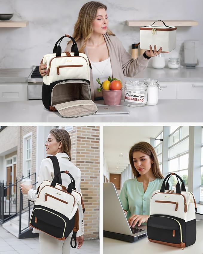 LOVEVOOK Lunch Backpack for Women, 17 Inch Laptop Bag with Insulated Cooler Lunch Box, Work Backpack for Teacher Nurse, Travel Backpack Lunch Bag for Camping Picnic Daily Use