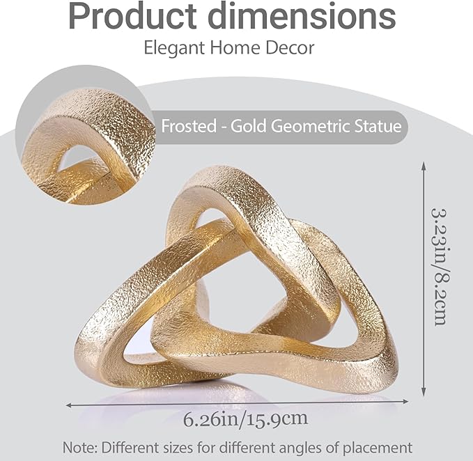LCCCK Infinity Knot Sculpture Gold Knot Decor Object, Abstract Knick Knacks Coffee Table Modern Statue, Gold Sculpture for Home Living Room Table Ornaments and TV Stand Bookshelf Decorative