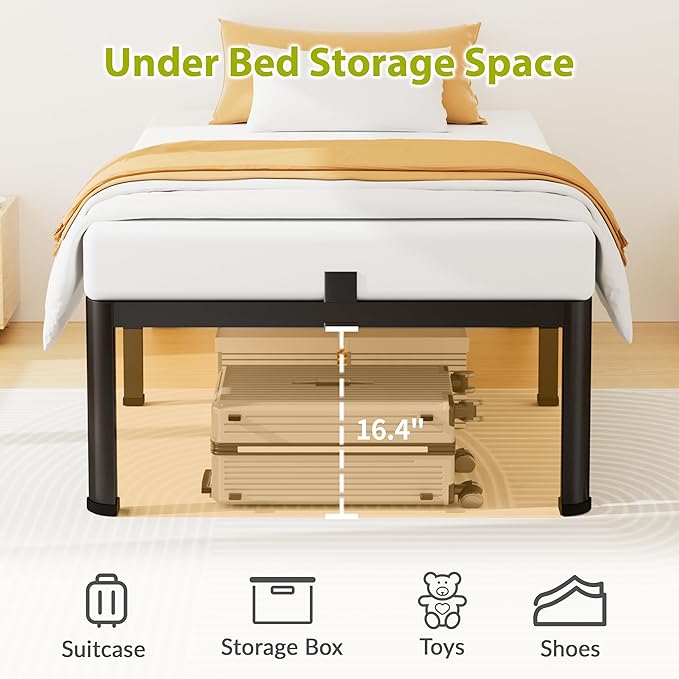 18 Inch Twin XL Size Metal Platform Bed Frame with Round Corners, Storage Space Under High Bed Frame-Heavy Duty Steel Slats Support, Noise Free - Easy Assembly - No Box Spring Needed