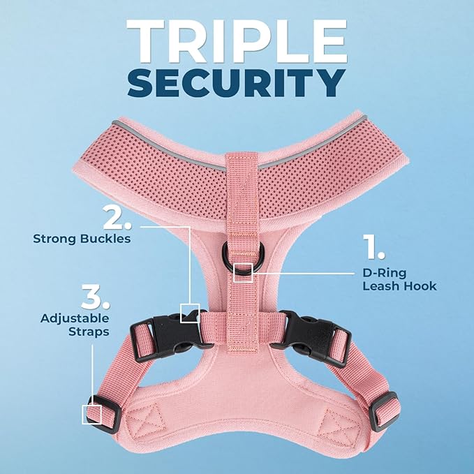Voyager Aerolite Over The Head Dog Harness, No Pull Breathable Air Mesh Vest, Quick Dry with Reflective Stitching, Adjustable Escape Resistant Harness for Small Medium Large Dogs - Pink, X-Small
