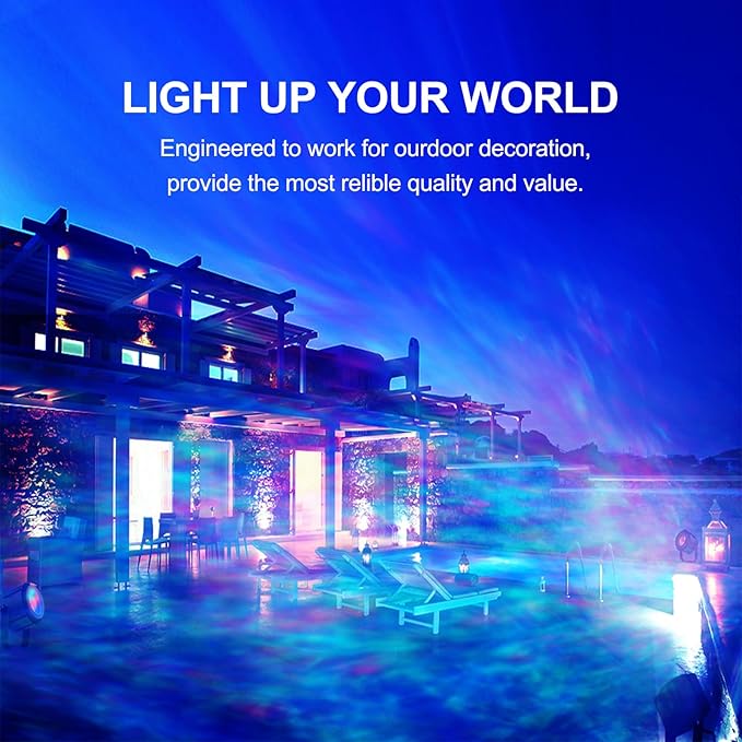Ocean Wave Projector Light, 150W RGBW Color Changing Water Wave Light, LED Water Ripple Effect or Flame Fire Effect, Use for Ceiling, Wall, Garden, Party, Holiday