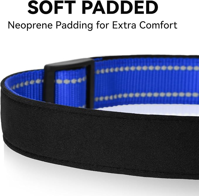 Reflective Dog Collar for Mediunm Dogs, Adjustable Collar with Soft Neoprene Padded, Durable Buckle for Daily Walking,Navy Blue,M, 1" Width