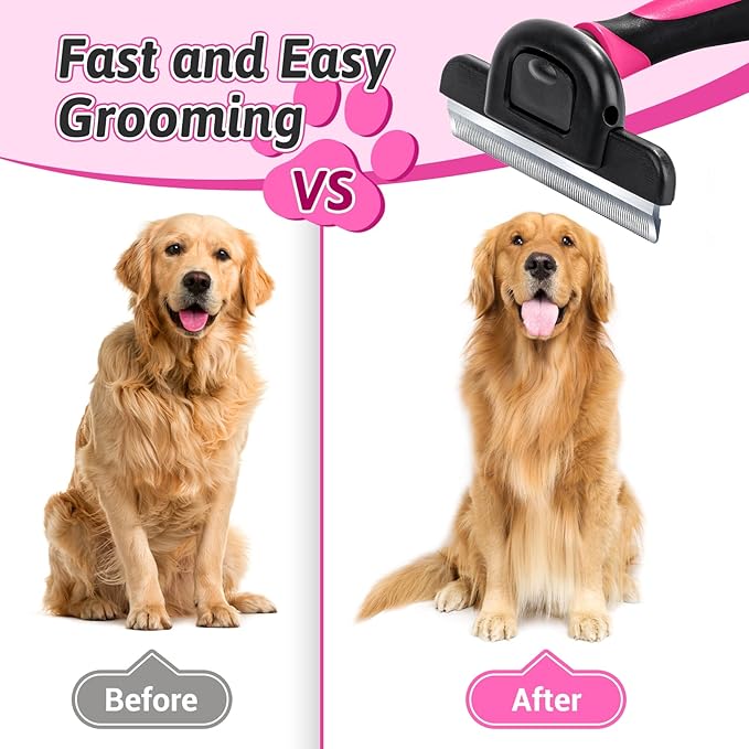 MIU COLOR Long Hair Pet Grooming Brush, Deshedding Tool for Medium and Large Dogs & Cats, Effectively Reduces Shedding by up to 95% for Pet Hair, Pink