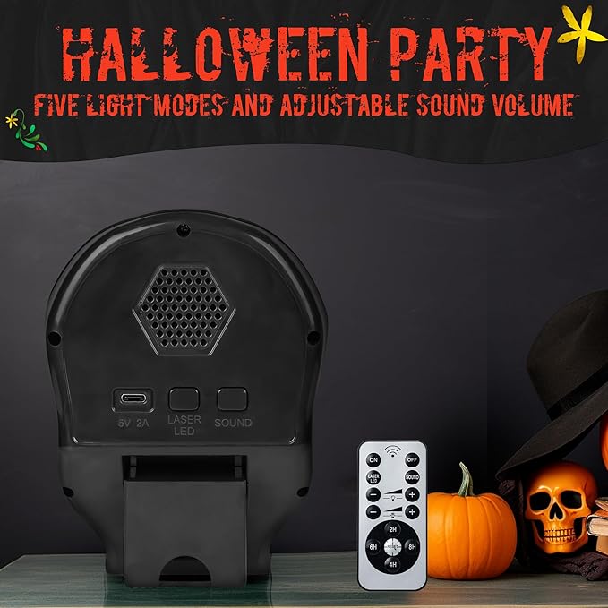 Halloween Projector Lights, Ghost Skeleton Halloween Laser Lights in Skull Shape, 5 Modes and Spooky Screams, Halloween Party Decor with Remote Control Timer for Halloween Decorations Indoor
