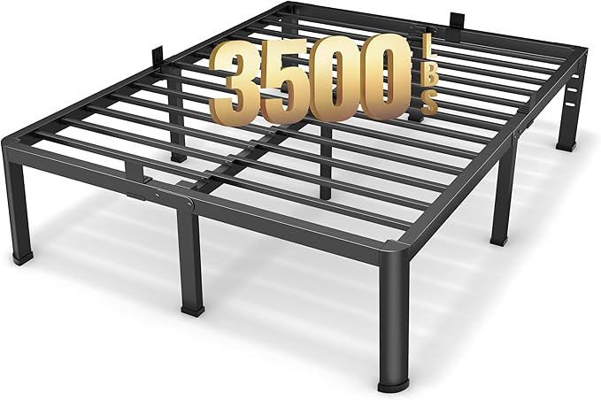 18 Inch Full Size Metal Platform Bed Frame with Round Corners, Storage Space Under High Bed Frame-Heavy Duty Steel Slats Support, Noise Free - Easy Assembly - No Box Spring Needed