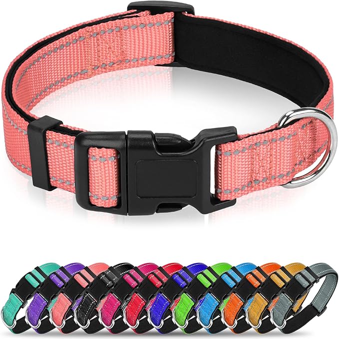Reflective Dog Collar for Small Dogs, Soft Neoprene Padded with Quick Release Buckle, Adjustable Nylon Pet Collar for Walking,Neon Pink,S
