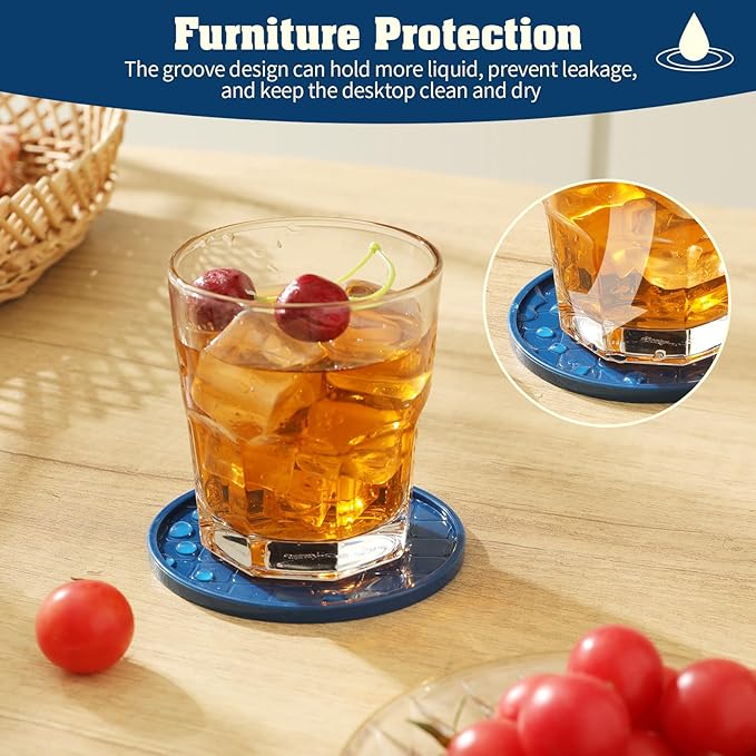 Coasters,Drink Coasters Set of 8 with Holder (Navy Blue, 12pcs)