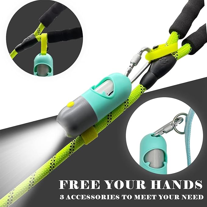 Dog Poop Bags Holder with LED Flashlight|Pet Waste Bags Dispenser for Leash|Doggie Potty Bags Container with Leak-proof Pet Trash Bags and Accessories (1 Holder 15 Bags, Mint Green)