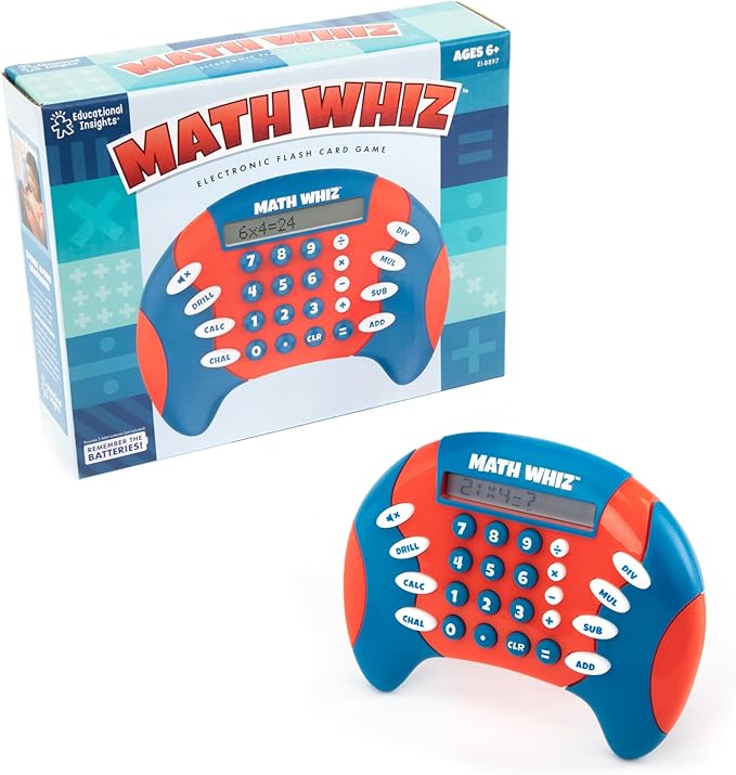 Educational Insights Math Whiz - Electronic Math Games, Addition, Subtraction, Division, and Multiplication Game, Handheld Games for Kids, Interactive STEM Learning Tools for Ages 6+
