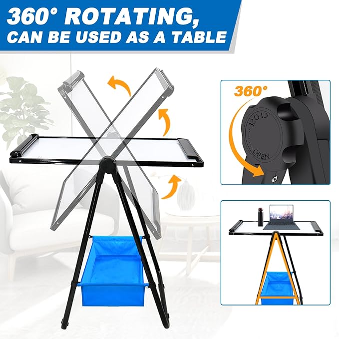 Dry Erase White Board with Stand Double Sided 28"X20" Magnetic U Standing Easel Whiteboard, Height Adjustable & 360° Rotation Portable White Boards for Classroom, Home & Office