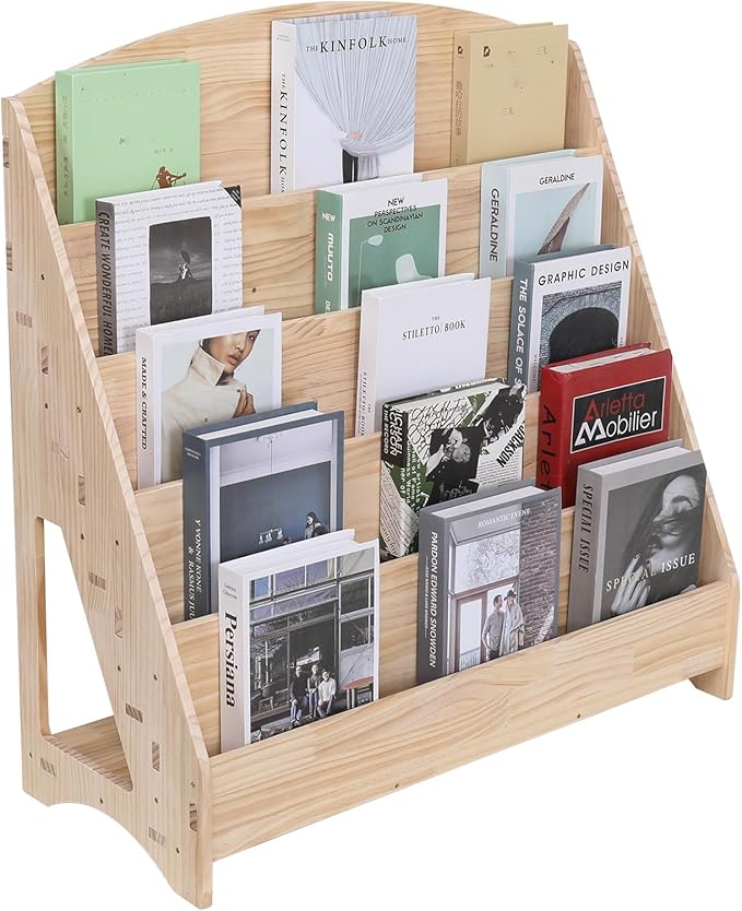 Montessori Toddler Book Shelf Organizer Single Sided Book Rack Display with Toy Storage, Children Baby Classroom Bookshelf, Kids Room bookcases cabinets & Shelves Natural Pine (31”)