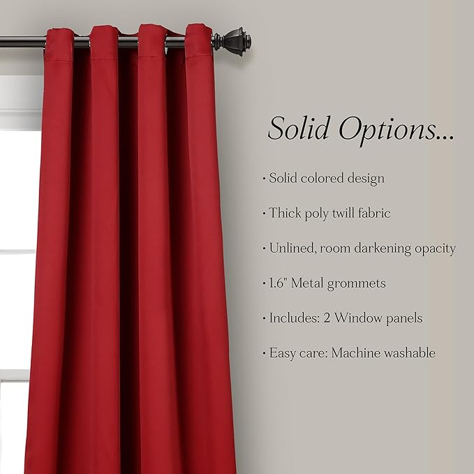 Lush Decor Insulated Grommet Blackout Window Curtain Panels, Pair, 52" W x 108" L, Red - Classic Modern Design - Chic Window Decor - Long Curtains For Living Room, Bedroom, Or Dining Room