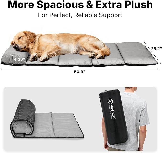 Veehoo Dog Bed for Car, Waterproof Car Dogs Bed with Bolster for Long Trips, Portable Dog Cars Seat Cover for Back Seat & Large Beds Extender for Dogs, Travel Accessories of SUV & Trucks