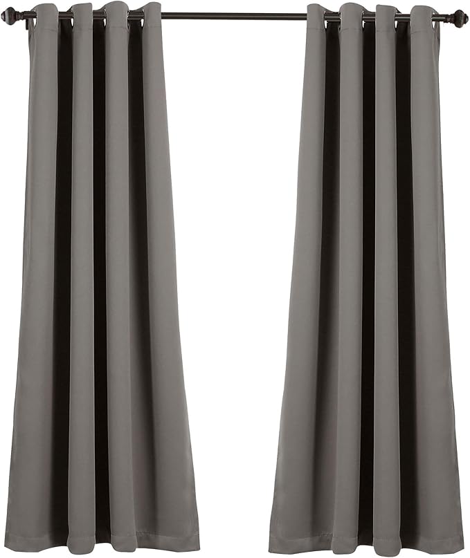 Lush Decor Insulated Grommet Blackout Window Curtain Panels, Pair, 52" W x 63" L, Dark Gray - Classic Modern Design - Chic Window Decor - Curtains For Living Room, Bedroom, Or Dining Room