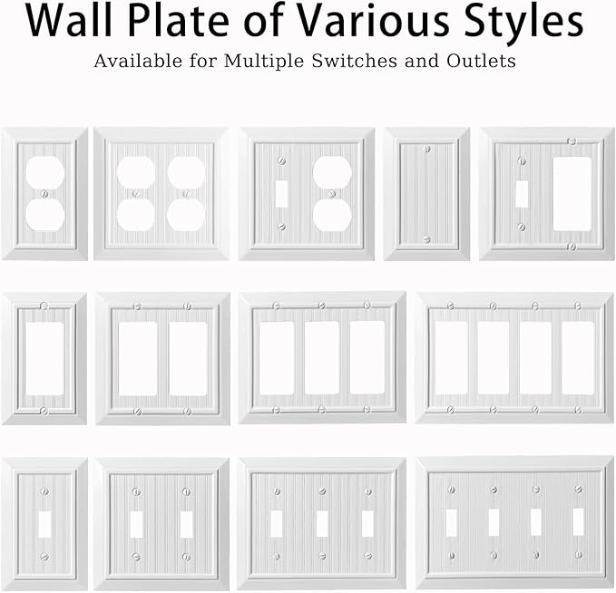 Beadboard Outlet Covers Wall Plates, Bamboo Fiber Light Switch Covers, Natural Material Electric Receptacle Decorative Switch Plate Outlet Cover (Pure White, 2 Gang Toggle/Duplex 2 Pack)