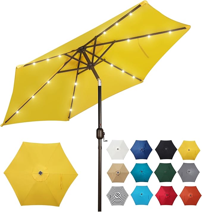 Blissun 7.5 ft Solar Umbrella, 18 LED Lighted Patio Umbrella, Table Market Umbrella