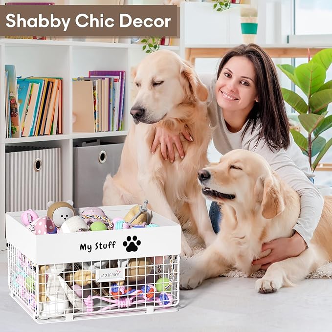 Dog Toy Box- Metal Large Dog Toy basket for Small Dog - Dog Toy Storage Bin for Pet - Personalized Large Dog Toy Basket for Puppy and Pet- Dog Toy Organizer Holder Boxes for Living Room