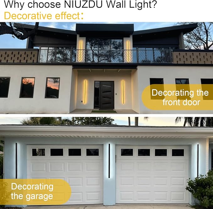 Modern Outdoor Wall Lights - 39inch Black Exterior Light Fixtures Wall, Porch Lights Outdoor Wall Sconce, Patio Long Strip Wall Light Fixtur Outside for Garage, House