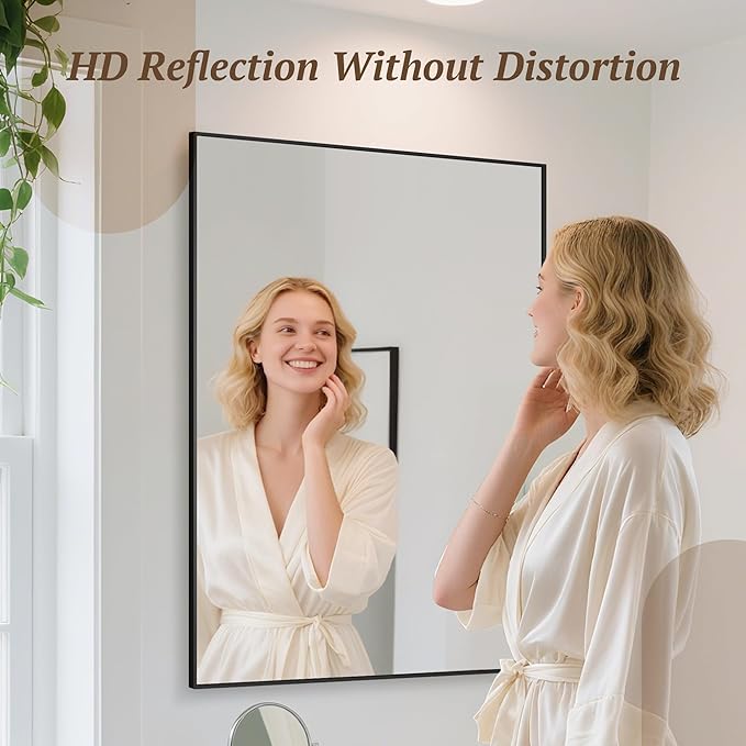 Bathroom Mirrors for Over Sink 55" x 30", Black Metal Frame Rectangle Wall Mirror, Modern Farmhouse Vanity Mirror(Horizontal/Vertical)