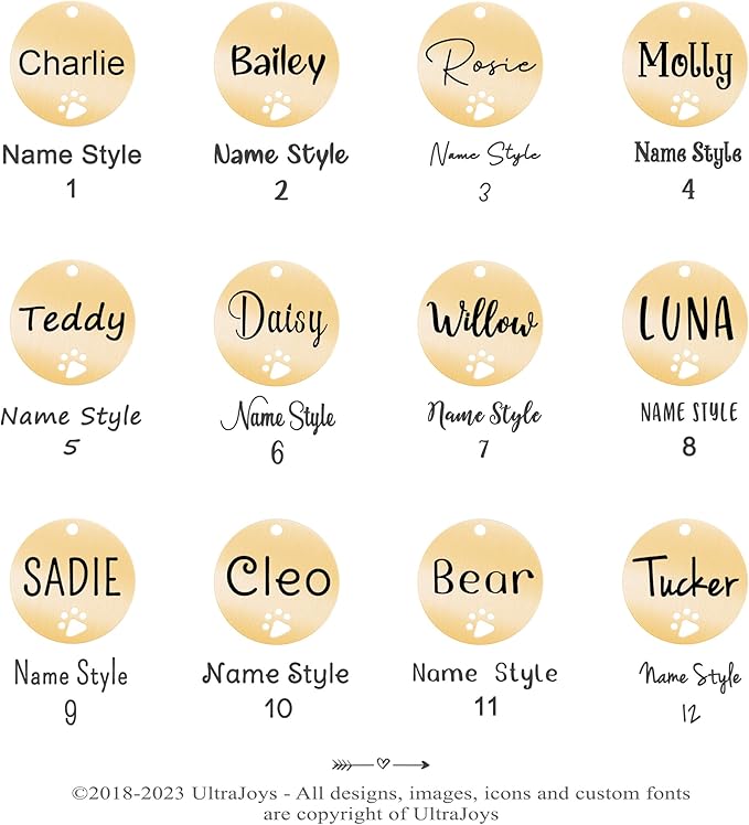 Ultra Joys Dog Tags Personalized for Pets - Hollow Paw Custom Pet ID Tag - Engraved Dog Tag for Small, Large Dogs - Small Round in Gold