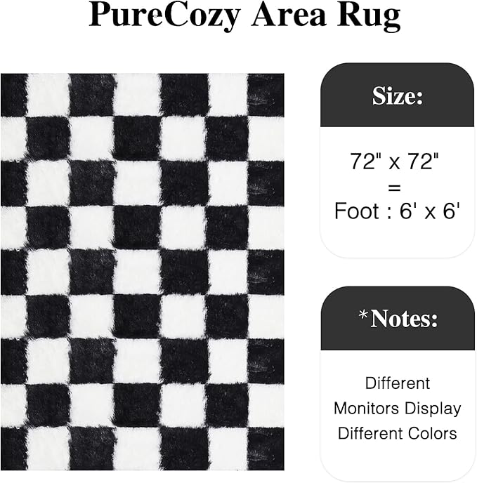 Checkered Round Rugs 6ft for Living Room, Black and White Modern Shag Rugs Super Soft Washable Fluffy Indoor Office Carpet for Bedroom Home Dorm Aesthetic Decor