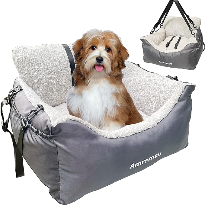 Small Dogs Car Seat Under 25,Fully Detachable and Washable Ultra Soft Carseat Travel Bed, with Clip-on,Two Portable Handle and Storage Pockets Pet Booster Seats,Portable Dog CarTravel Carrier Bed