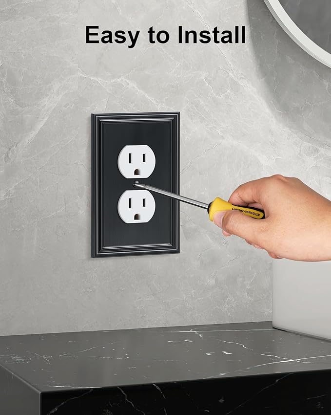 4-Pack Duplex Outlet Cover, Durable Solid Zinc Alloy Decorative Switch Plates and Outlet Covers, Black Wall Plates for Electrical Outlets, 1 Gang Receptacle Cover, Corrosion Resistant