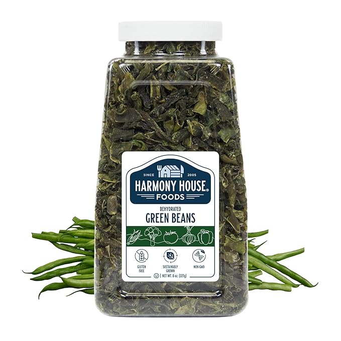 Harmony House Foods Dried Green Beans, cut (8 oz, Quart Size Jar) for Cooking, Camping, Emergency Supply, and More